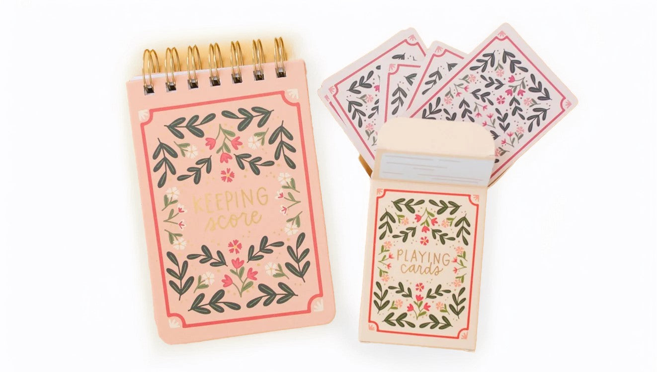 Floral Game Night Set of playing cards and Scorekeeping Notebook