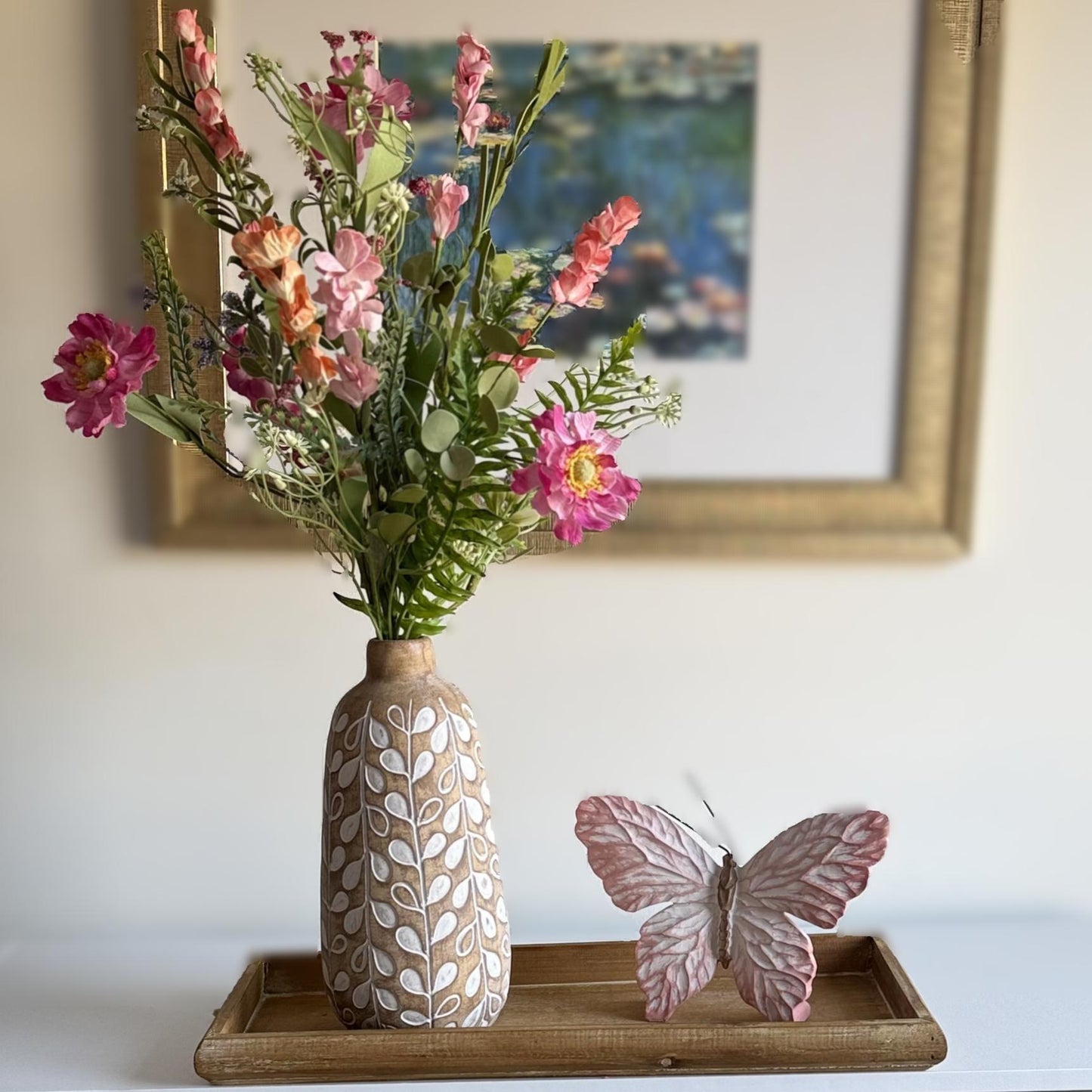 Decorative Wooden Tray and Butterfly Table Display